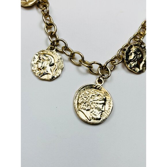 vintage replica Gold-Tone Chain Necklace With Roman Coin Charms For Women - Picture 3 of 5
